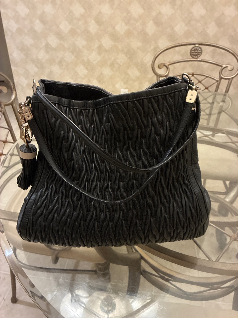 Coach Black Gathered Leather